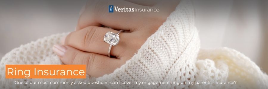 a lady has an engagment ring on, and the caption asks the question Can I Cover My Engagement Ring on My Parents' Insurance?